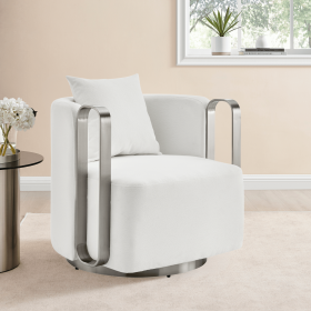 The Marvel Contemporary Swivel Accent Chair // White and Brushed Nickel