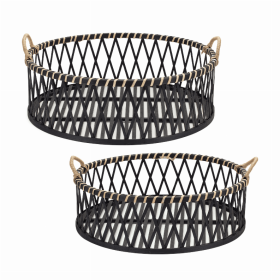 Round Tray (Set of 2) 17.5"D x 5.5"H, 19.5"D x 6.5"H Bamboo/Rattan
