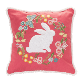 Embroidered Rabbit Floral Pillow