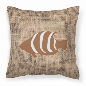 Fish Burlap and Brown BB1020 Fabric Decorative Pillow