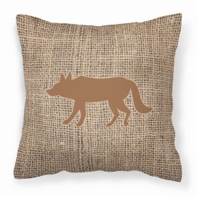 Wolf Burlap and Brown BB1123 Fabric Decorative Pillow