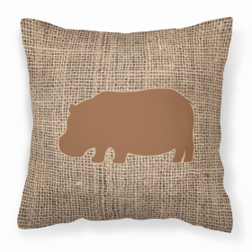 Hippopotamus Burlap and Brown BB1130 Fabric Decorative Pillow