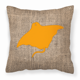 Manta ray Burlap and Orange BB1014 Fabric Decorative Pillow