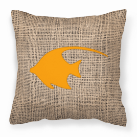 Fish - Angel Fish Burlap and Orange BB1019 Fabric Decorative Pillow