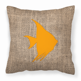 Fish - Angel Fish Burlap and Orange BB1022 Fabric Decorative Pillow