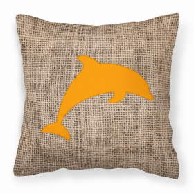 Dolphin Burlap and Orange BB1025 Fabric Decorative Pillow