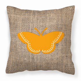 Butterfly Burlap and Orange BB1032 Fabric Decorative Pillow