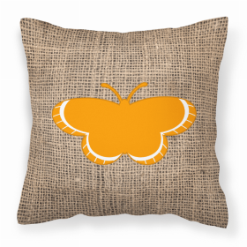 Butterfly Burlap and Orange BB1039 Fabric Decorative Pillow