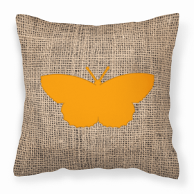 Butterfly Burlap and Orange BB1041 Fabric Decorative Pillow