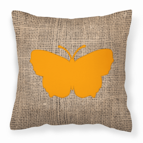Butterfly Burlap and Orange BB1045 Fabric Decorative Pillow