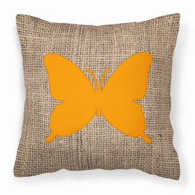 Butterfly Burlap and Orange BB1046 Fabric Decorative Pillow