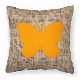 Butterfly Burlap and Orange BB1047 Fabric Decorative Pillow