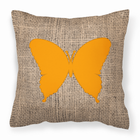 Butterfly Burlap and Orange BB1048 Fabric Decorative Pillow