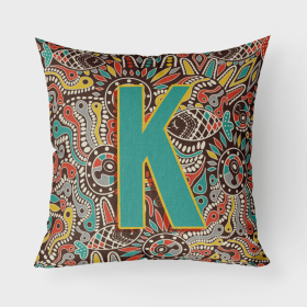 Letter K Retro Tribal Alphabet Initial Fabric Decorative Pillow