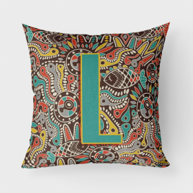Letter L Retro Tribal Alphabet Initial Fabric Decorative Pillow