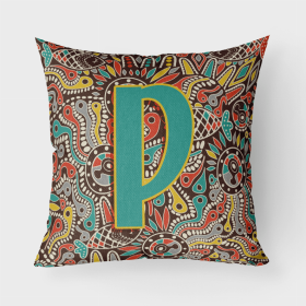 Letter P Retro Tribal Alphabet Initial Fabric Decorative Pillow
