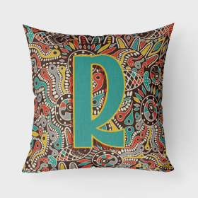 Letter R Retro Tribal Alphabet Initial Fabric Decorative Pillow