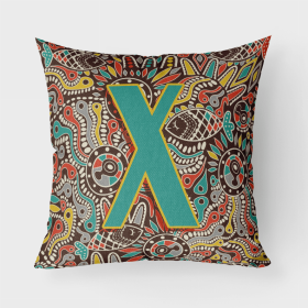 Letter X Retro Tribal Alphabet Initial Fabric Decorative Pillow