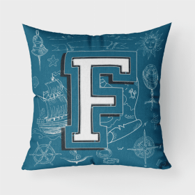 Letter F Sea Doodles Initial Alphabet Fabric Decorative Pillow