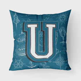 Letter U Sea Doodles Initial Alphabet Fabric Decorative Pillow