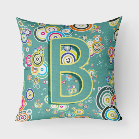 Letter B Circle Circle Teal Initial Alphabet Fabric Decorative Pillow
