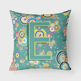 Letter E Circle Circle Teal Initial Alphabet Fabric Decorative Pillow