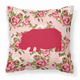 Hippopotamus Shabby Chic Pink Roses  Fabric Decorative Pillow