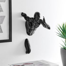 Black Wall Runner Man Sculpture (Color: 13")