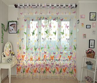 Window Sheer Curtains Panel (Option: Brazilian Butterflies)