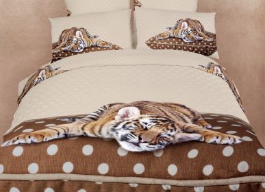 Twin Size Duvet Cover Sheets Set (Option: Sleepy Tiger)